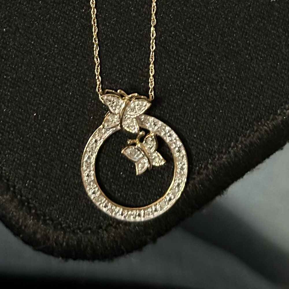 16 Inch 10K Gold Diamond Butterfly Pendant Necklace NWT